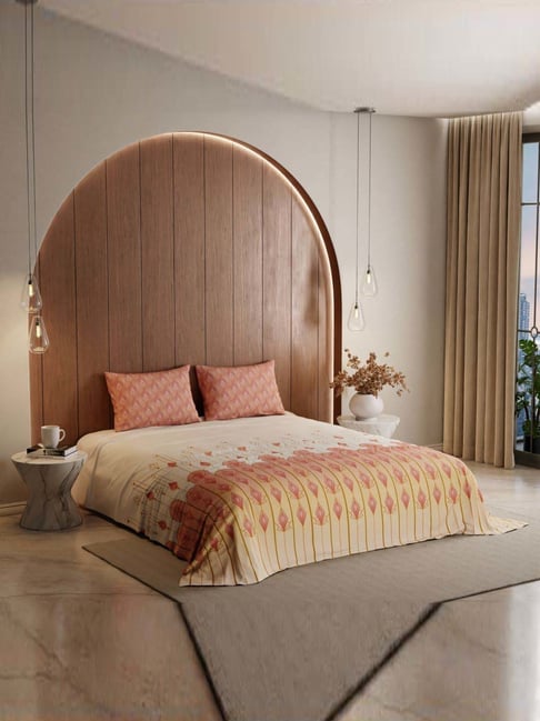 Stoa Paris Lumiere Peach Cotton 240 TC Bed Sheet with 2 Pillow Covers-picture-22