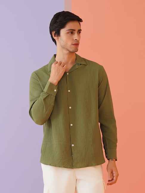 Indian Needle Olive Cotton Regular fit Shirt-picture-13