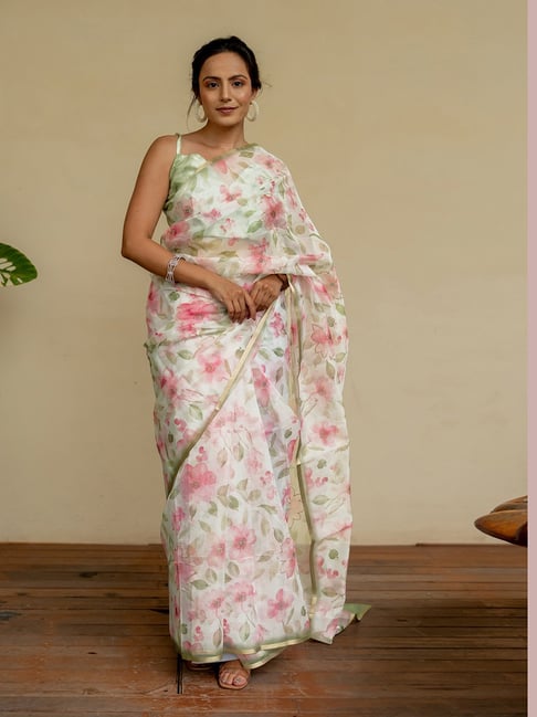 Mirchi Fashion Off White Organza Floral Printed Saree For Women-picture-25