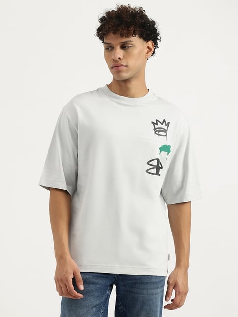 United Colors Of Benetton Grey Cotton Regular Fit Printed T-Shirt