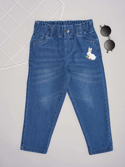 Pantaloons Junior Girls Medium Blue Cotton Washed Jeans-picture-26