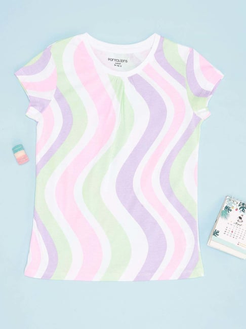 Pantaloons Junior Girls Multicolor Cotton Striped T-Shirts-picture-12