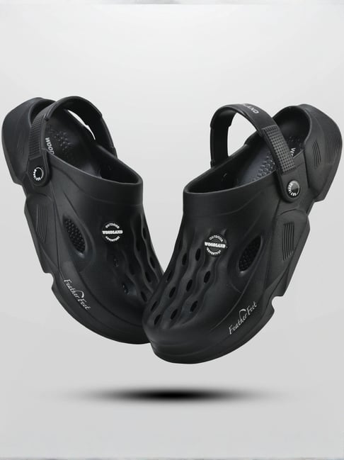 Woodland Men's Black Back Strap Clogs