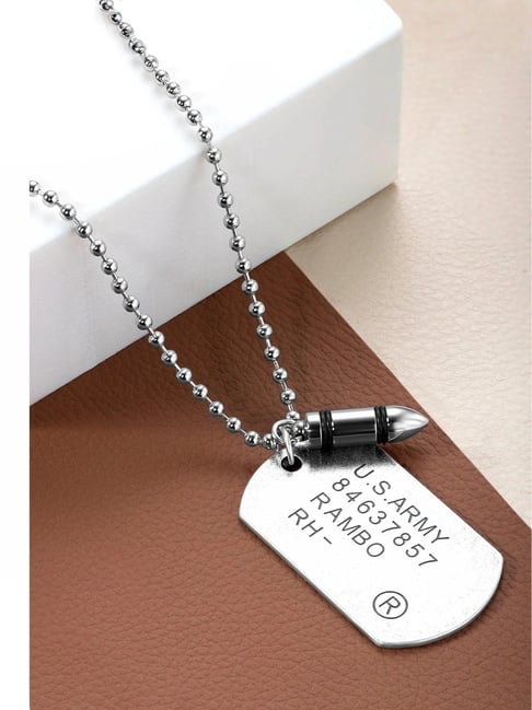 Buy Peora Silver Plated Trending Army Dog Tag Pendant Chain Locket