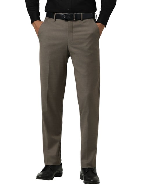 Van Heusen Brown Blended Regular Fit Solid Trousers-picture-10