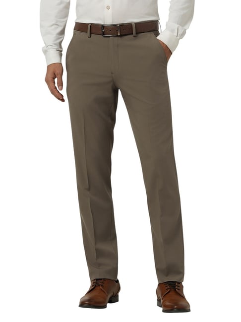Van Heusen Brown Blended Slim Fit Solid Trousers-picture-12