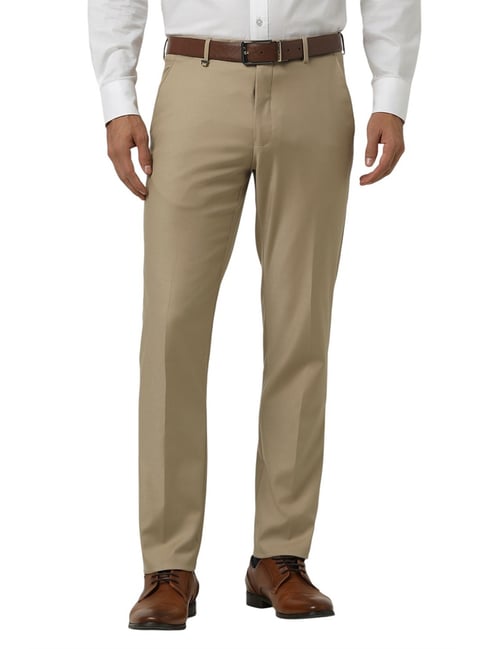 Van Heusen Khaki Blended Slim Fit Solid Trousers-image-8