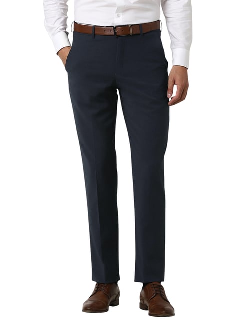 Van Heusen Navy Blended Regular Fit Solid Trousers-picture-46