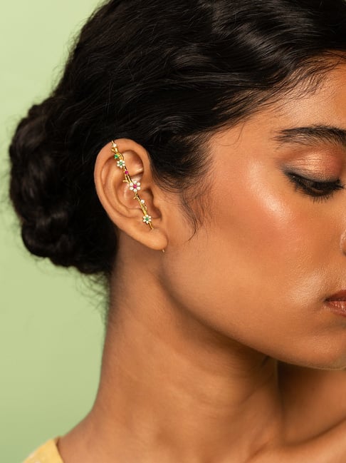 Shaya 925 Silver Gold Plated Drops of Nostalgia Stone Ear Cuff Earrings