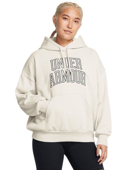 Under Armour White Cotton Logo Printed Sports Hoodie