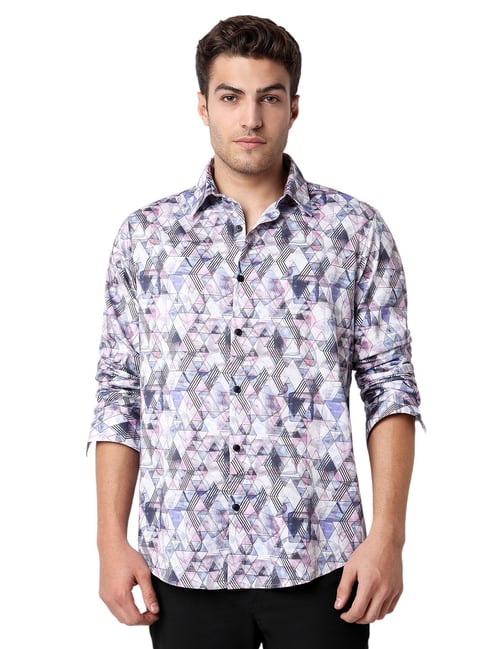 Spykar Multicolor Blended Slim Fit Printed Full Sleeves Casual Shirt
