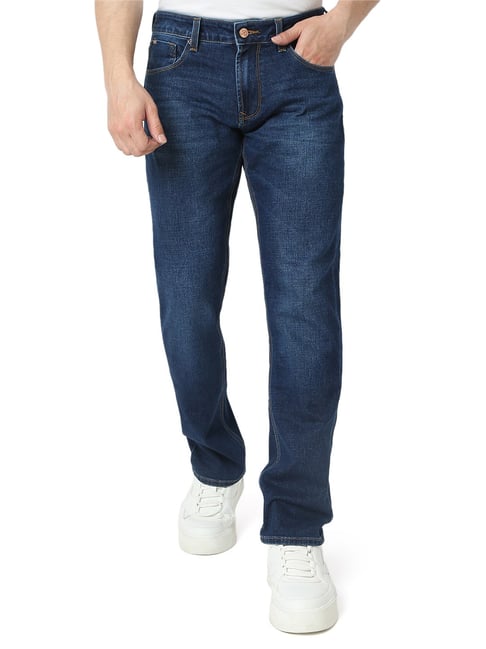 Spykar Dark Blue Cotton Comfort Fit Printed Jeans