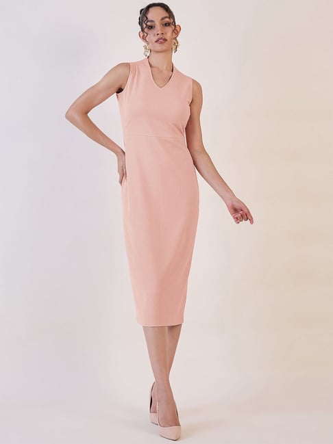 Powersutra Pink Solid Sleeveless Midi Dress-image-48