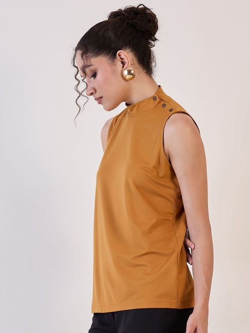 Powersutra Mustard Solid Sleeveless Top