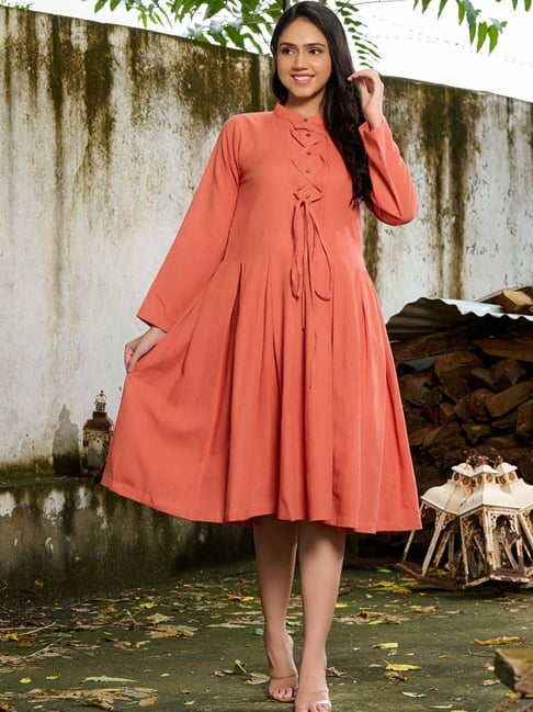 HOUSE OF JAMOTI Orange Plain A-Line Dress