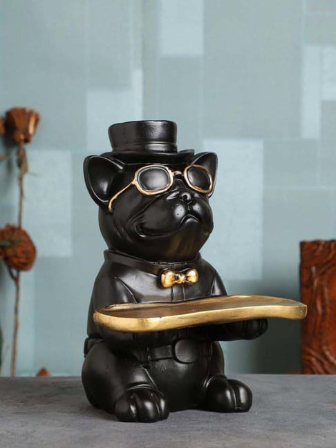 Smokey Cocktail Black Resin Bulldog Tray Sculpture-picture-43