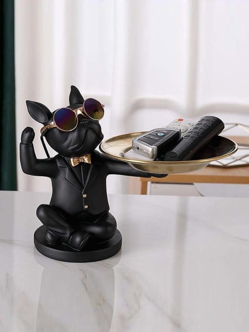 Smokey Cocktail Black Resin Sturdy Dog Sculpture With Tray-picture-31