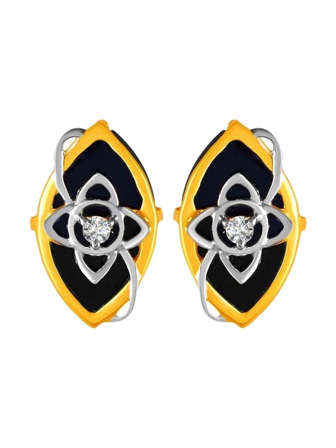 P.C. Chandra Jewellers 14KT (585) Two Tone Yellow Gold and Diamond Stud Earrings for Women