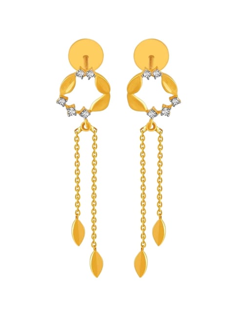 P.C. Chandra Jewellers 14KT (585) Yellow Gold and Diamond Drop Earrings for Women