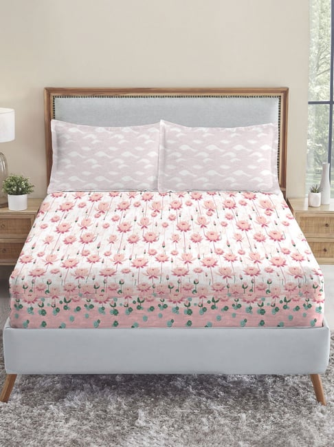 mytrident MyMytrident Classic Folk Lores King Bedsheet with 2 Pillow Covers, 210 TC - Brahma Kamal-picture-45