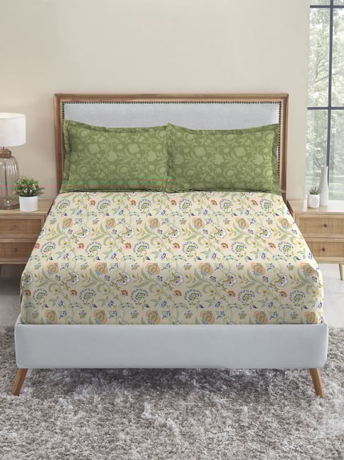 Mytrident Soft Comfort King Size Fittedsheet 210 TC with 2 Pillow Covers -English Chintz-picture-18