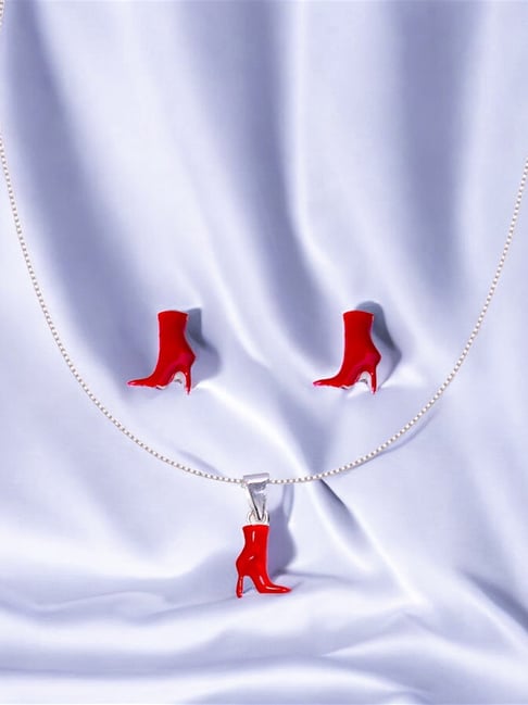 Taraash 925 Sterling Silver Kids Chic Red Stilettos Enamel Chain Pendant & Earrings Set for Kids-picture-26