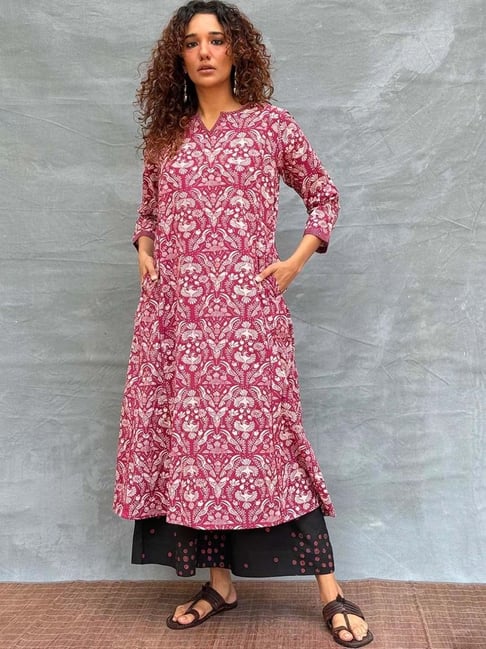 Chidiyaa Maroon Soil Night¿s Sigh Blockprinted Cotton Kurti-picture-13