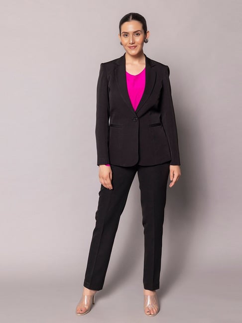 Powersutra Black Polyviscose Regular Fit Formal Suit