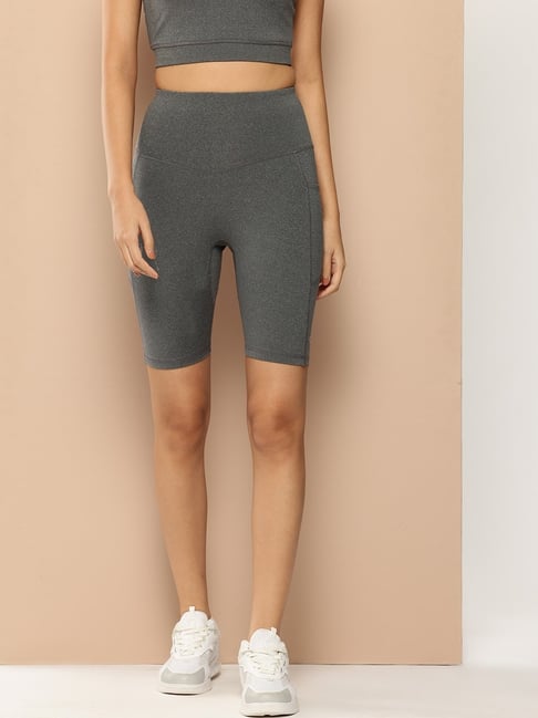 ALCIS Grey Melange Polyster Solid Shorts