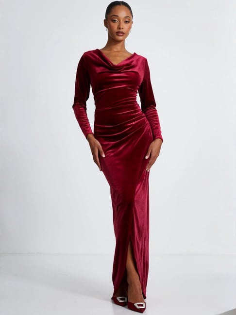 quiz red dress QUIZ Women's Ruched Midi Dress