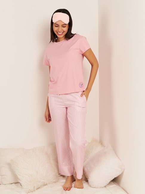 Sweet Dreams Pink Cotton Solid Short sleeve T-Shirt and Pyjama - Main Image