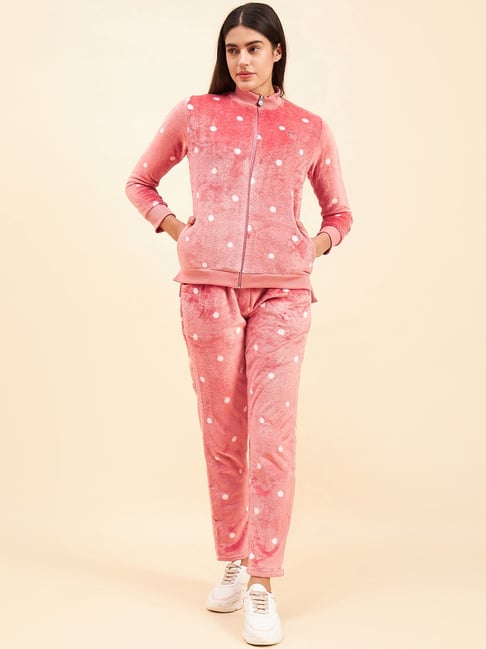 Sweet Dreams Pink Fleece Polka Dot Full Sleeves Jacket and Pyjama-picture-41