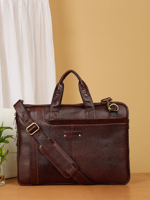 Teakwood Leathers Brown Leather Taxtured Laptop Bag