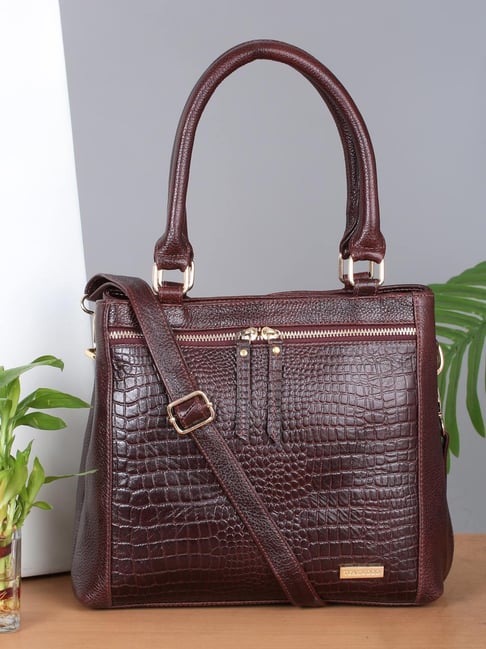 Teakwood Leathers Brown Texture Leather Structured Handheld Bag-picture-17