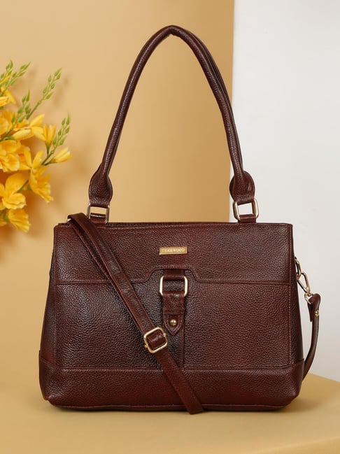 Teakwood Leathers Brown Textured Leather Structured Shoulder Handbag-picture-19