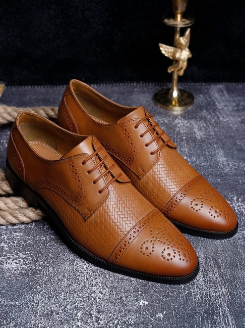 Louis Stitch Tan Italian Leather Dual Tone Patina Formal Derby Shoes-picture-11