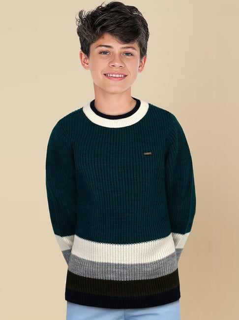 Allen Solly Boys Green Striped Sweater-picture-46