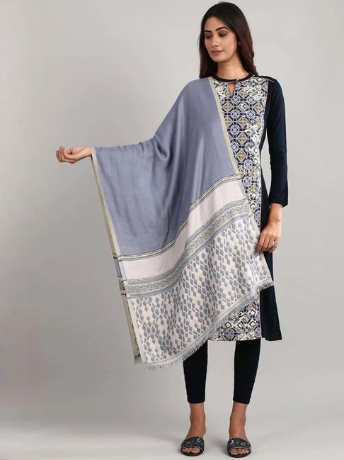 Aurelia Blue Printed Reversable Shawl
