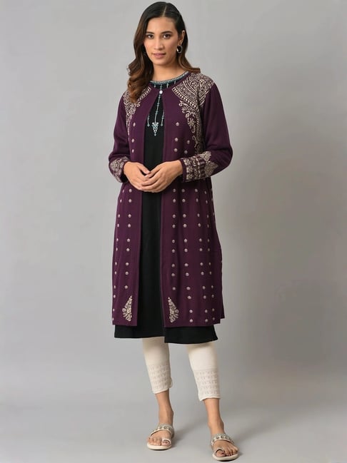 W Purple Paisley Reversible Cardigan