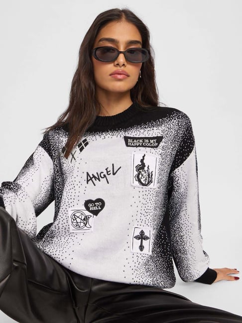 The Souled Store Black & White Printed Sweaters-picture-39