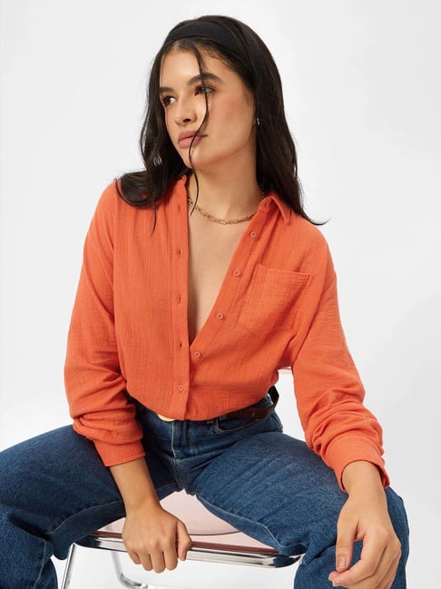 The Souled Store Orange Plain Shirt