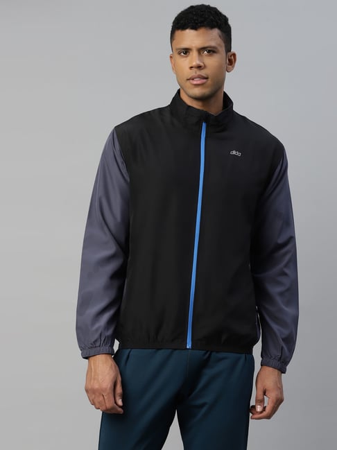 Dida Black Polyster Regular Fit Sports Jacket