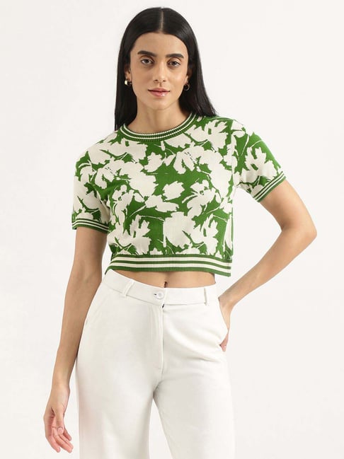 United Colors of Benetton Green Self Design Crop Top-picture-45