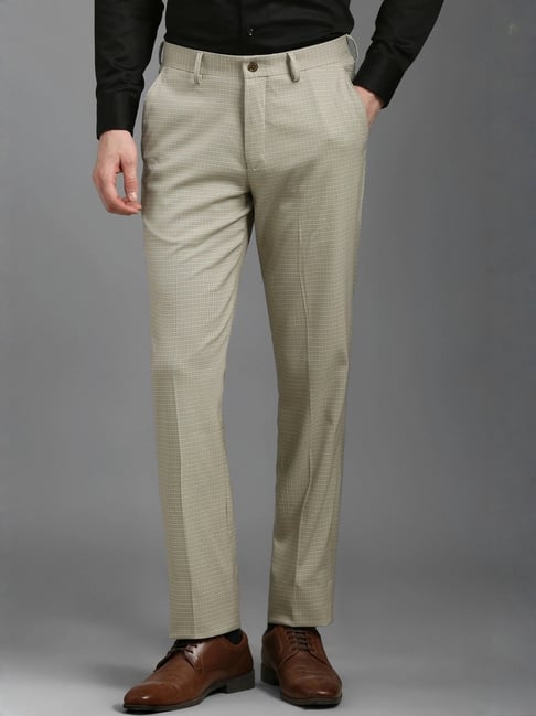 Louis Philippe Beige Regular Fit Checks Trousers-picture-37