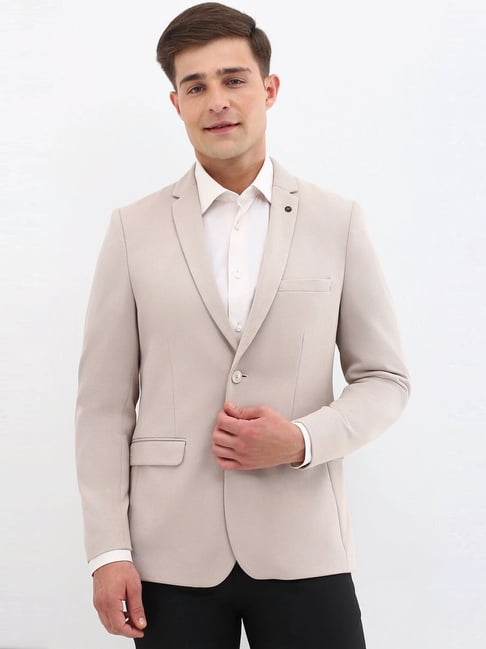 Allen Solly Beige Slim Fit Self Pattern Blazer-picture-36