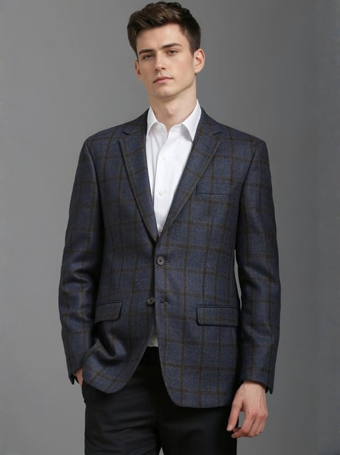 Louis Philippe Navy Regular Fit Checks Blazer