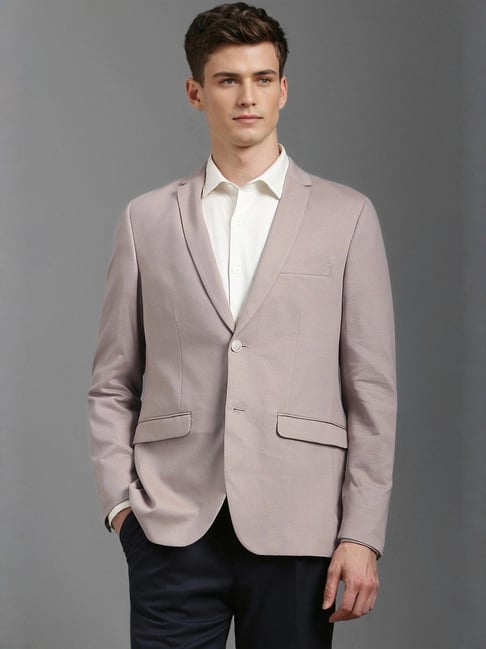 Louis Philippe Pink Cotton Slim Fit Self Pattern Blazer