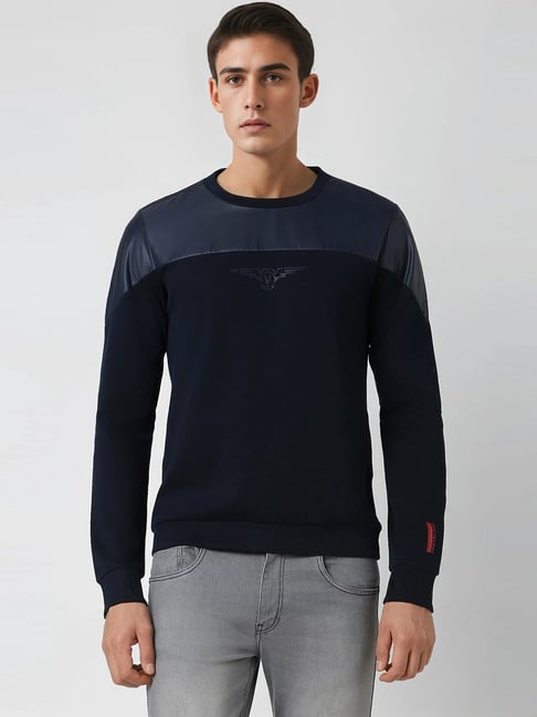 Van Heusen Navy Cotton Regular Fit Colour Block Sweatshirt-picture-29