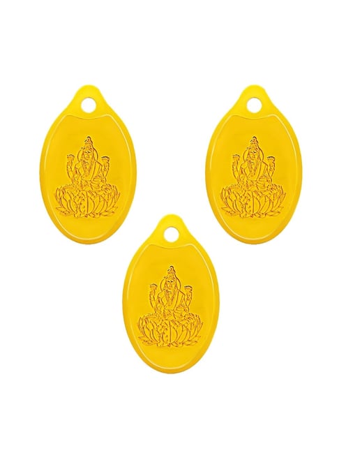 Muthoot Pappachan Swarnavarsham 24K (999) Yellow Gold Oval Lakshmi Pendant - Pack of 3