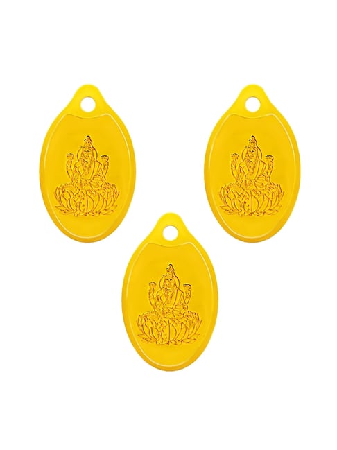 Muthoot Pappachan Swarnavarsham 24K (999) Yellow Gold Oval Lakshmi Pendant - Pack of 3
